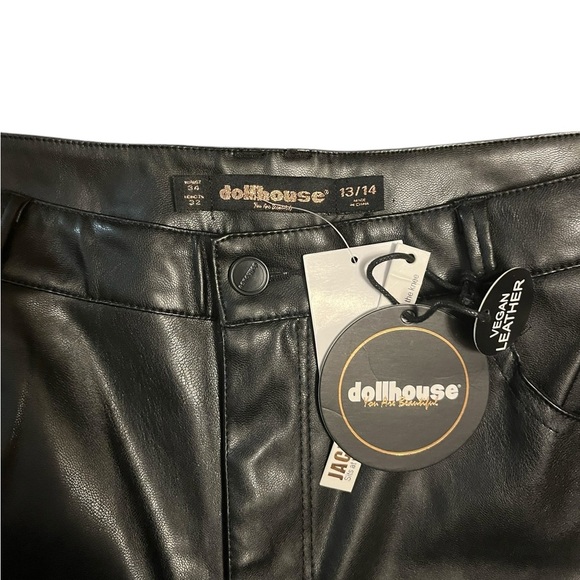 NWT Dollhouse High Rise Flare Black Polyurethane Pants Size 13/14 - Picture 4 of 4